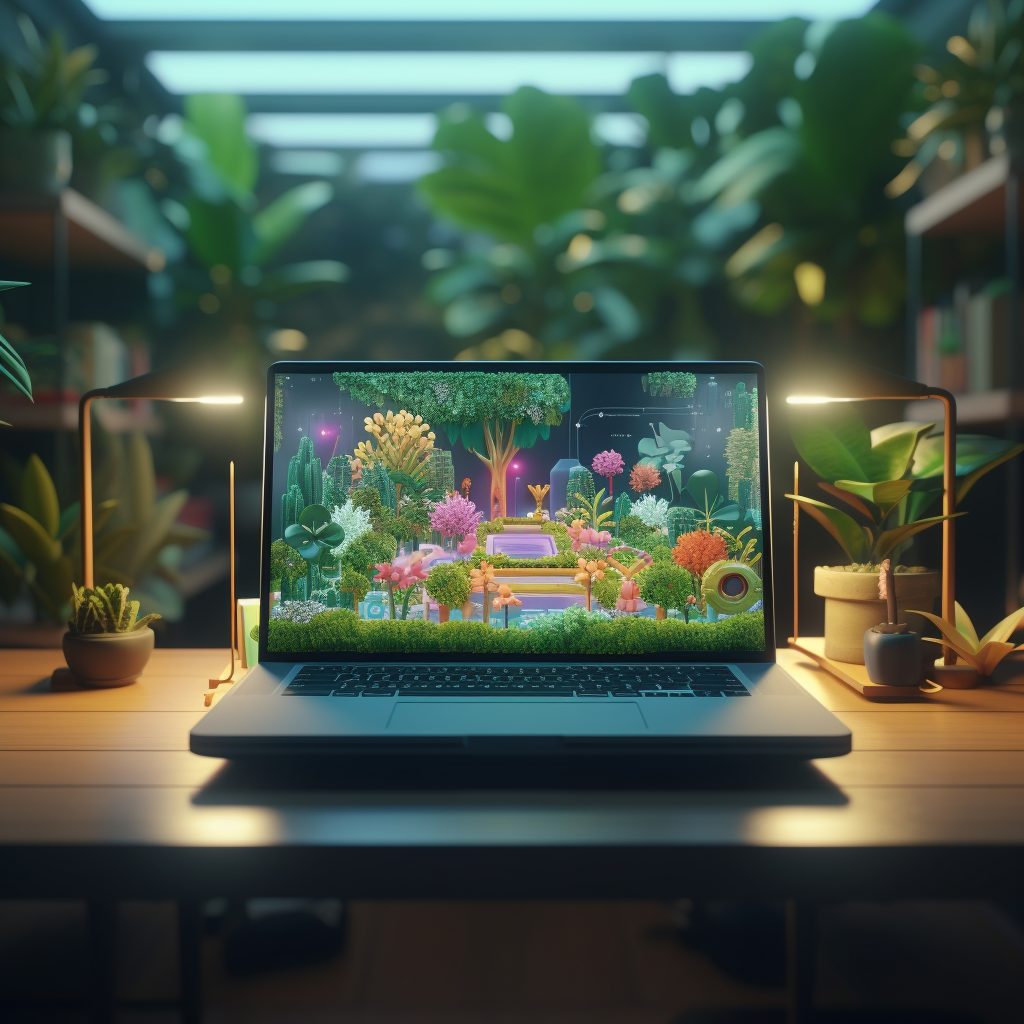 3d view personal computer with vegetation